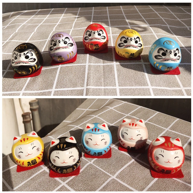 HOVFELER Japanese Ceramic Daruma Crafts Cartoon Lucky Cat Fortune Ornament Landscape Home Decor  Accessories Gifts