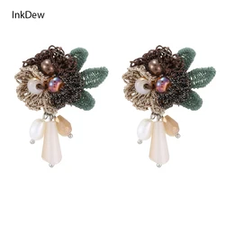INKDEW Flower Big Earrings Earrings Beads Handmade Threading Crystal Long Earrings for Women Gift EA059
