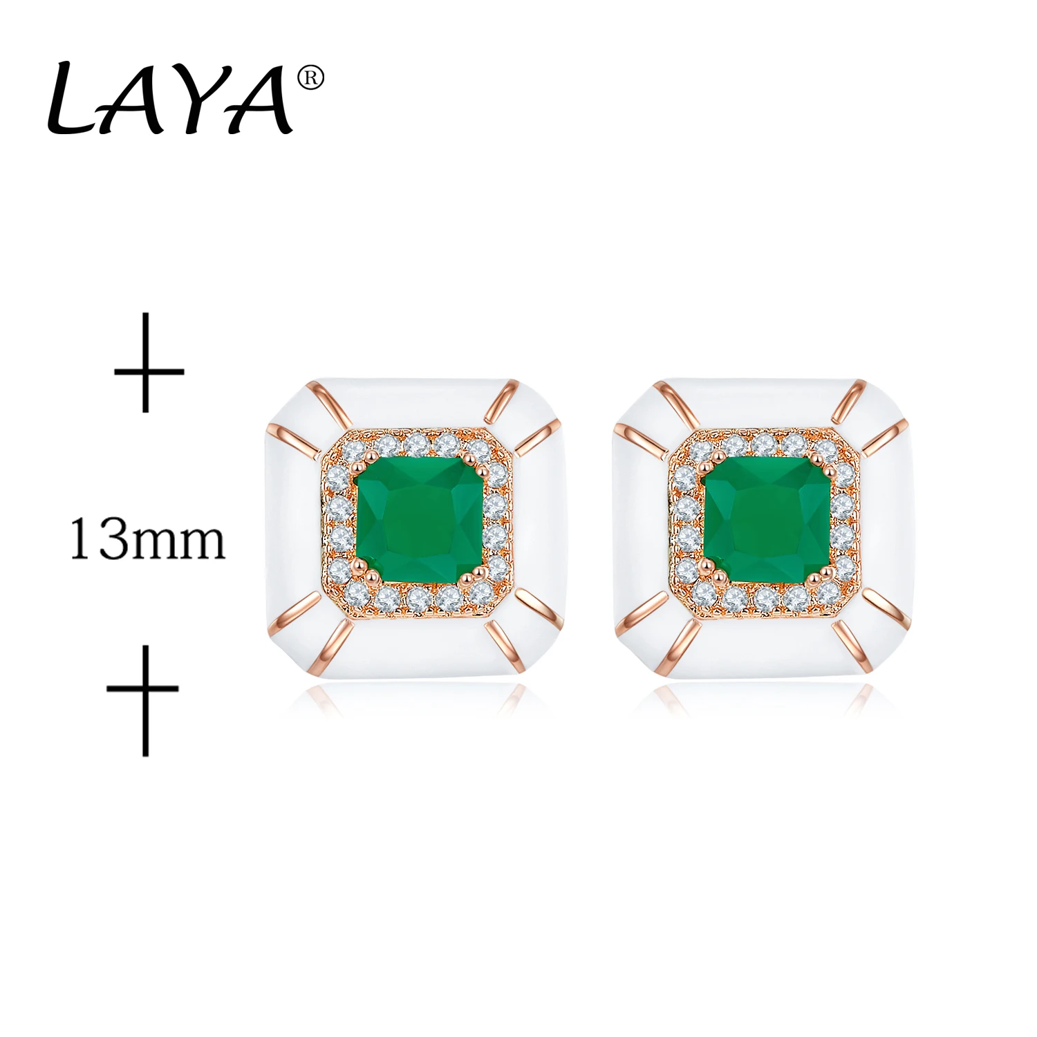 925 Sterling Silver Fashion  High Quality Zircon Created Crystal Glass White Enamel Stud Earrings  For Women's Wedding Jewelry