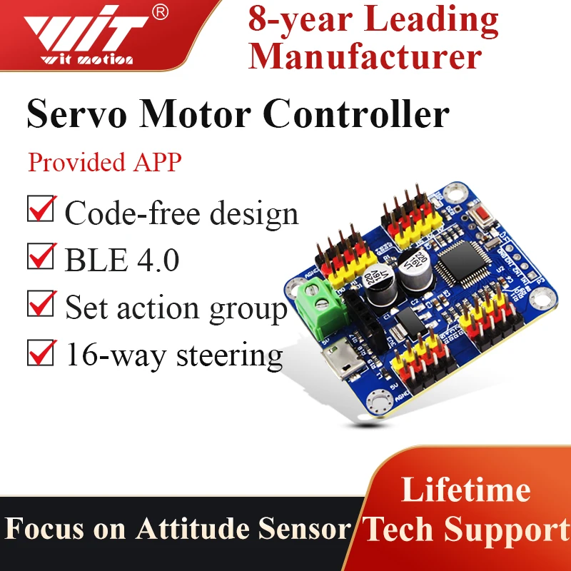 WitMotion 16 Channel Bluetooth PWM Modul Papan Pengontrol Driver Servo PCB Roda Gigi Kemudi untuk SG90 MG995 Arduino Robot dan Lainnya