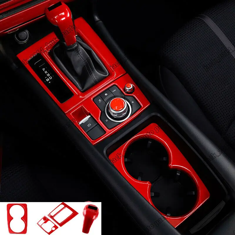 For Mazda 6 Atenza 2017-2018 Red water cup holde+Gear Shift Frame Cover Trim 4pcs/set