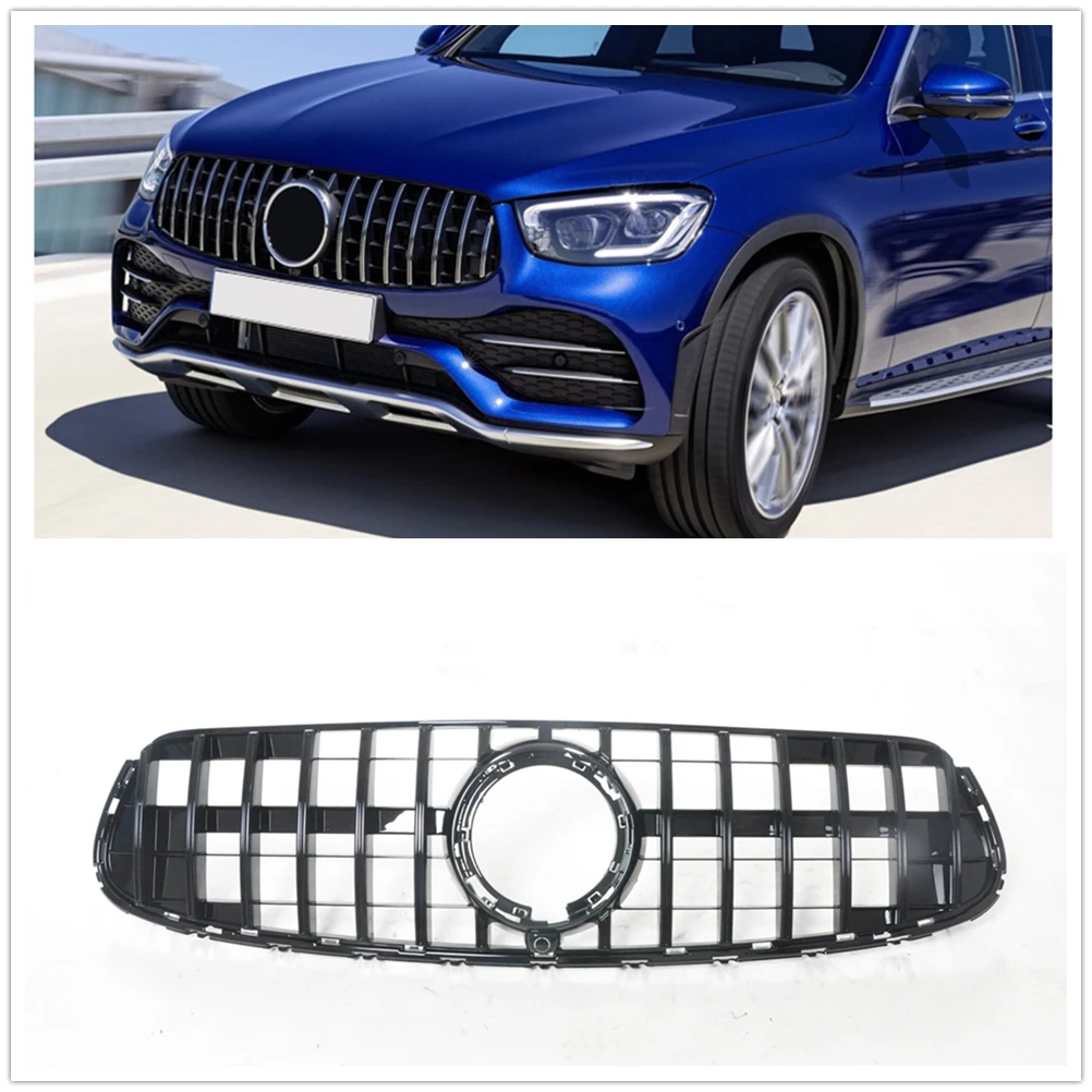 

Front Grille For Mercedes Benz GLC Class X/W253 2020-2023 GLC300 GLC350 GLC43 GT Style Black/Silver Upper Bumper Hood Mesh Grill