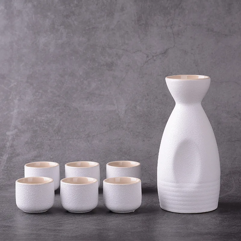 Best-selling Japanese Ceramic Sake Pot Cup Set Black Stoneware Wine Bottle Wine Bottle Cup 7 Pieces/Set