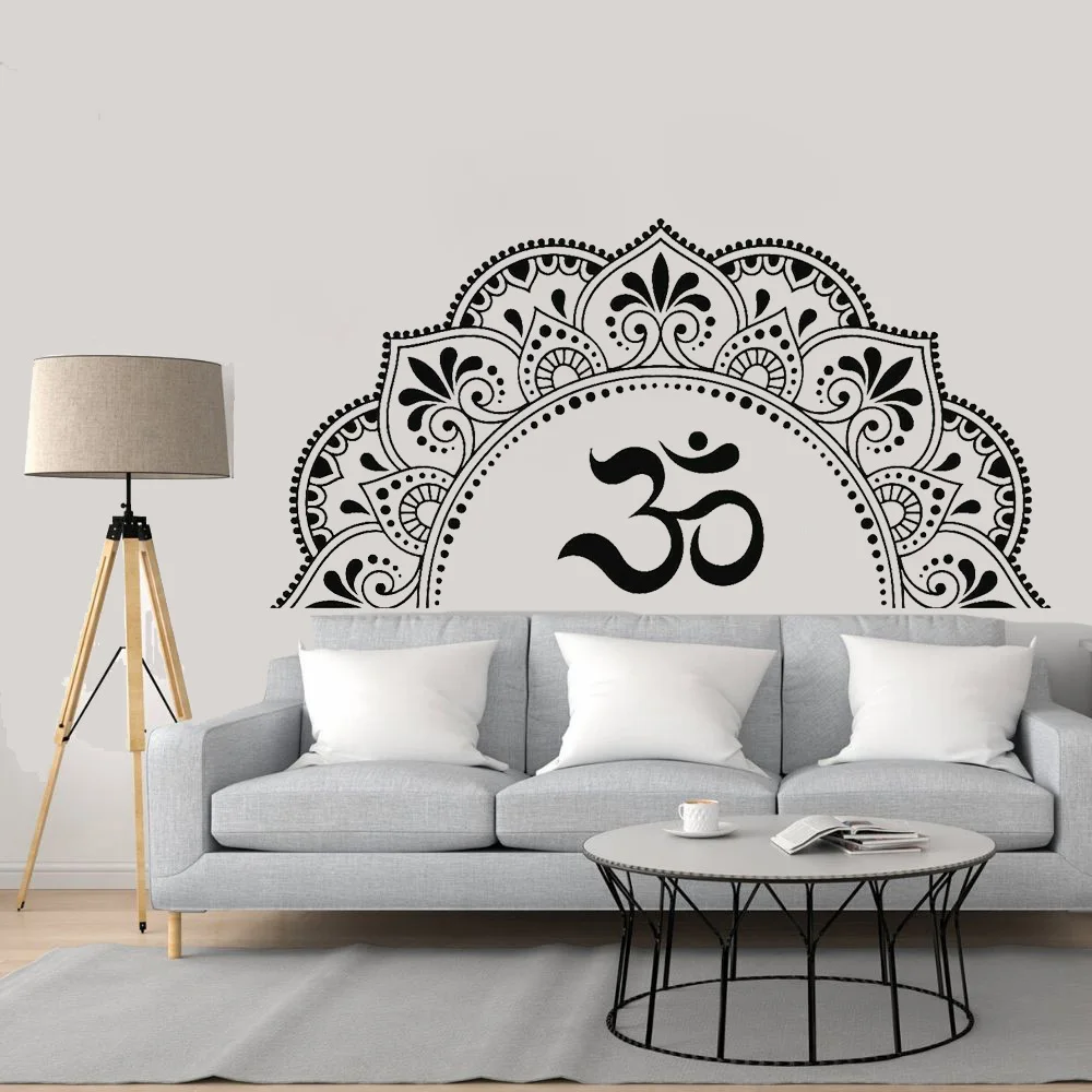 Buddhism Mandala Vinyl Wall Decal Mantra Yoga Studio OM Stickers Mural Home Decor Living Room Background Bedroom Wallpaper P868