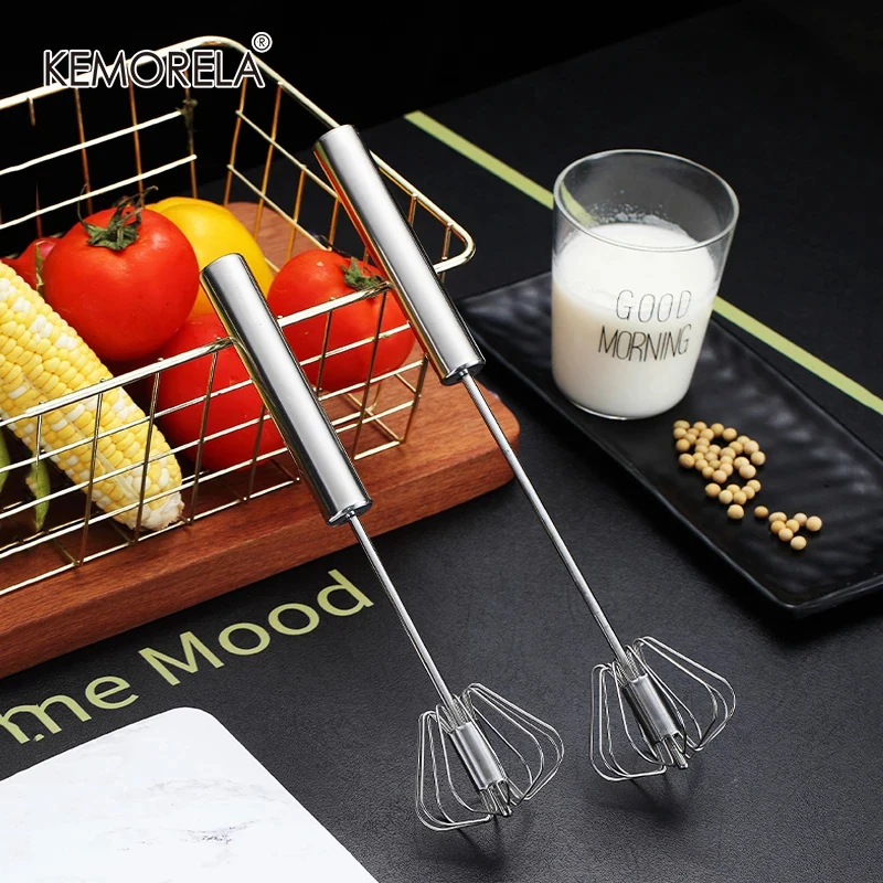 Semi-automatic Mixer Rotate Hand Egg Beater 304 Stainless Self Turning Steel Whisk Cream Stirring Hand Blender Egg Kitchen Tools