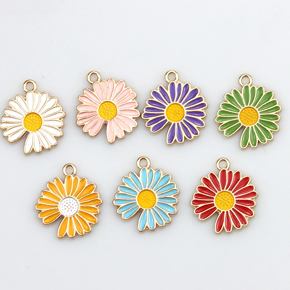 5 Stks/partij 19*21Mm Enamel Daisy Hanger Ketting Oorbellen Hanger Charm Diy Fijne Handgemaakte Sieraden Maken Accessoires