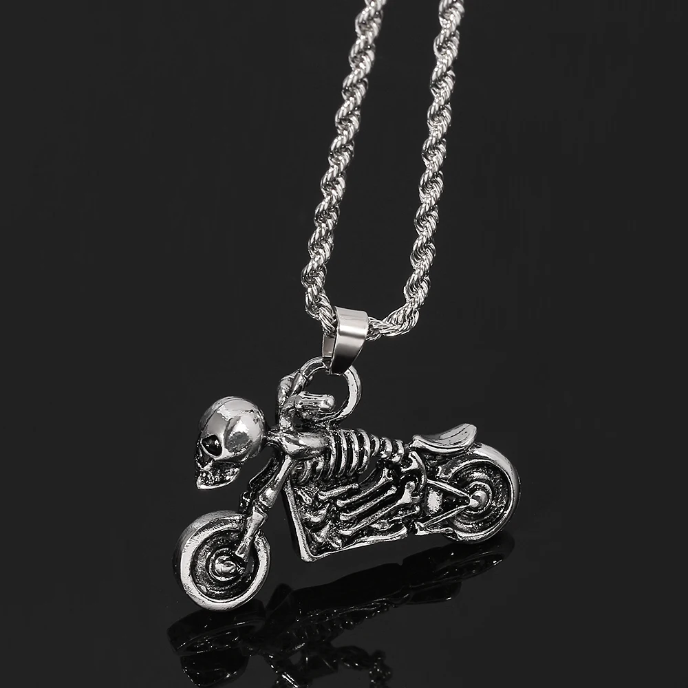 Men's Vintage Gothic Ghost Rider Pendant Necklace Steampunk Skull Motorcycle Motor Bike Rider Hip Hop Party Jewelry Cool Men