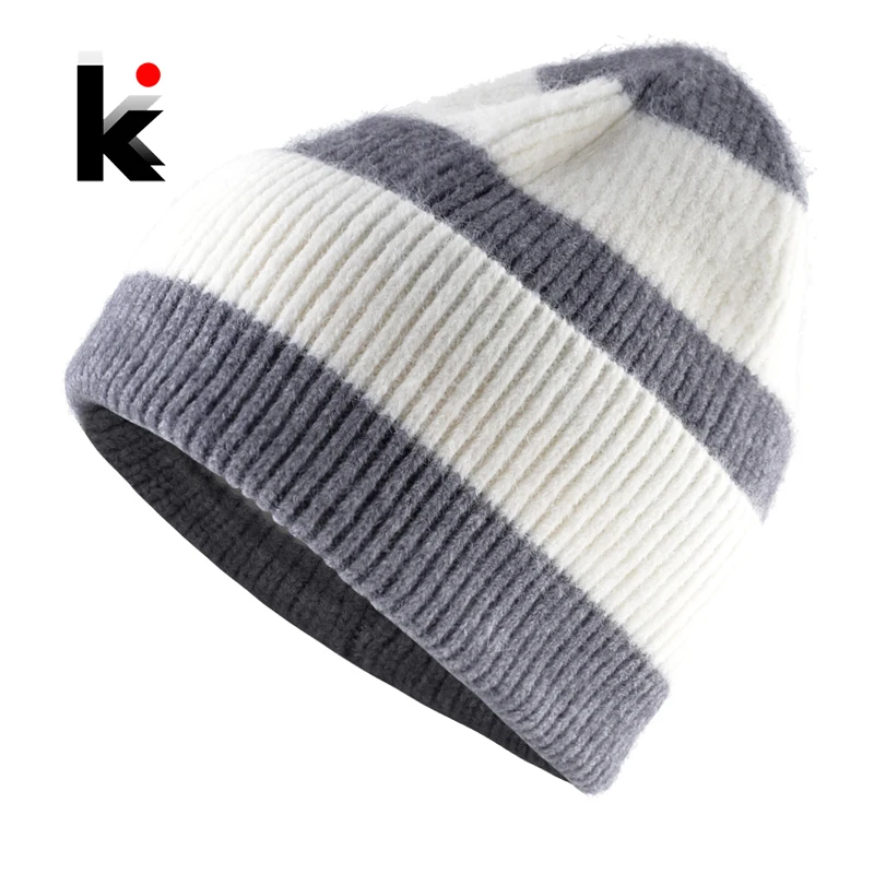 Winter Beanies Women Fashion Knitted Colorful Striped Hat Men Winter Warm Knit Double Layer Skullies Beanies Outdoor Ski Bonnet