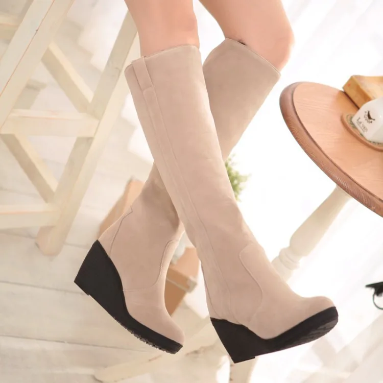 Classic Fashion Winter Keep warm Styles Fur Boots Ladies High Heels Platform Knee High Snow Boots Women Warm Fur Wedge Shoes