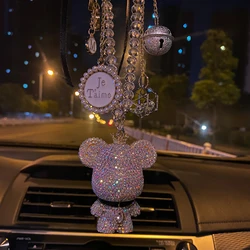 Fashion Bead Crystal Cartoon Bear Small Bell Car Pendant Diamond Hanging Ornaments Rhinestone Tassels Car Mirror Decoration