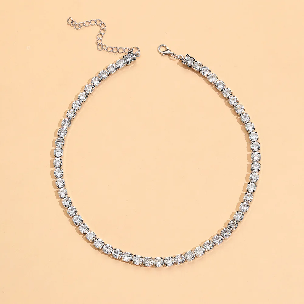 YWZIXLN Boho Charm Bling White Crystal Square Chain Fashion Choker Necklaces Bijoux For Women Elegant Choker Jewelry N0112