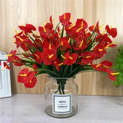 7 branch Anthurium Flower with Leaves Home Hotel Table Decor Centerpiece Floral Plastic Fake Flower