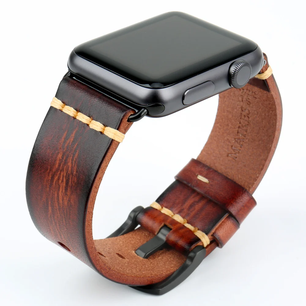 Handmade Cow Leather Strap For Apple Watch Band 49mm 45mm 41mm 44mm 40mm 42mm 38mm Series 8 7 SE 6 5 4 3 iWatch Watch Bracelet