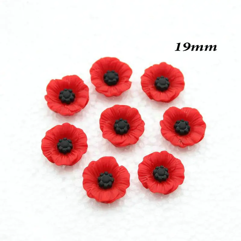 Set of 100pcs Chic Resin Red Poppy Flower Artificial Flower Flatback Embellishment Cabochons Cap for Home Decor 12-23mm