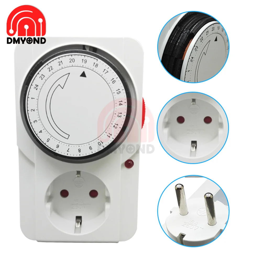 

24 Hour Cyclic Timer Switch Kitchen Timer Outlet Loop Universal Timing Socket Mechanical Timer 230VAC 3500W 16A UK EU CN US Plug