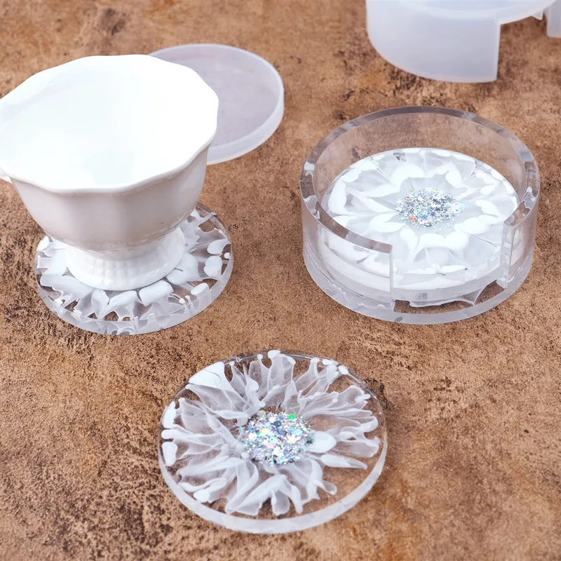 DIY Crystal Storage Silicone Mold Round Cup Pad Epoxy Resin Mold Containing Box Mirror Mold For Resin Home Decoration