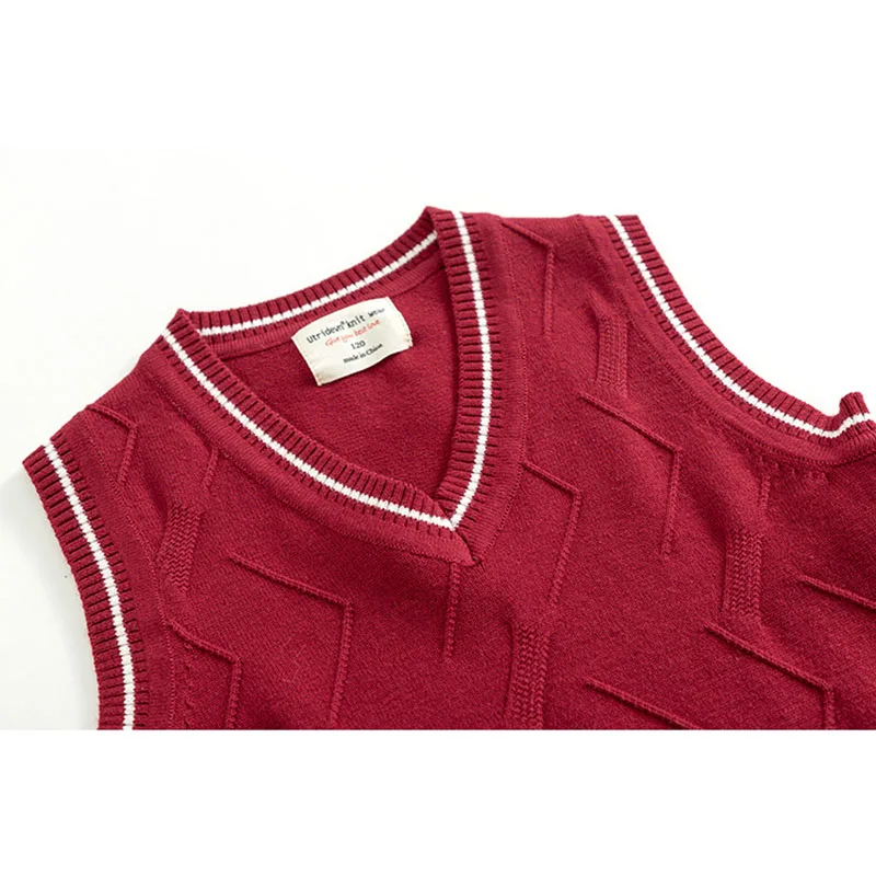 Spring Autumn Kids Baby Boy Girl Pure Color Knitted V-neck Vest Cotton Boy Girl School Uniforms Sweater Vest Children\'s Sweaters