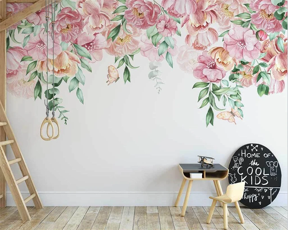 

beibehang Customize Nordic hand-painted romantic papier peint rose flower American pastoral style indoor background wallpaper