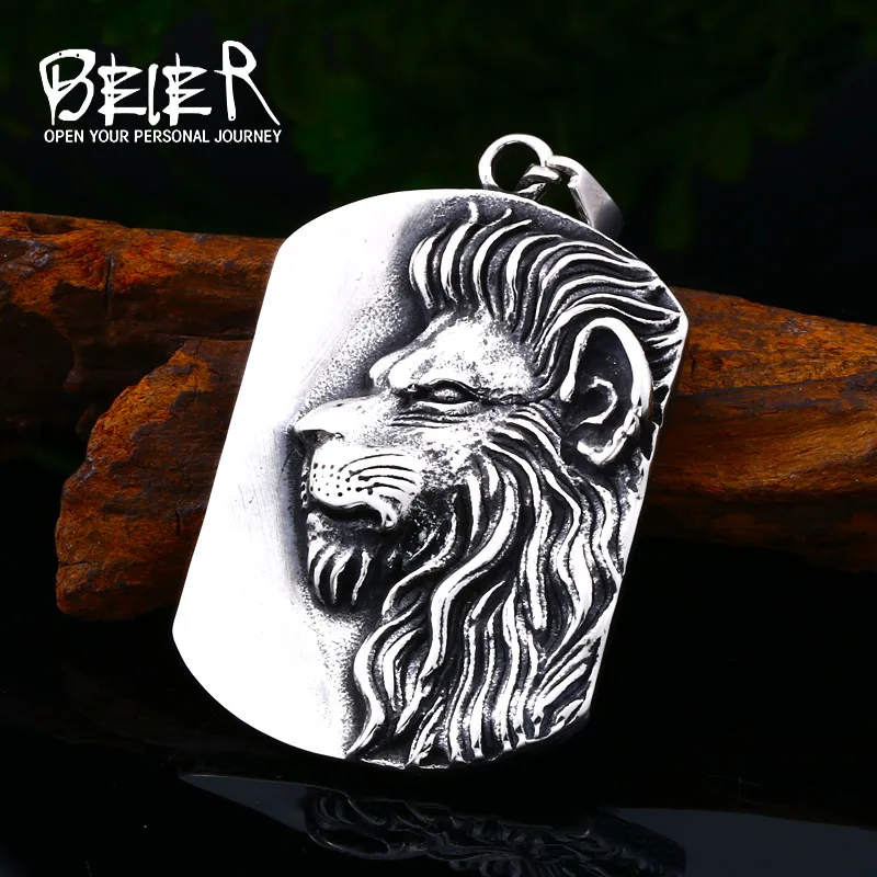 Beier 316l colar de pingente de aço inoxidável para homens, animal clássico, cabeça de leão, viking, santo, moda jóias, lllhp109p