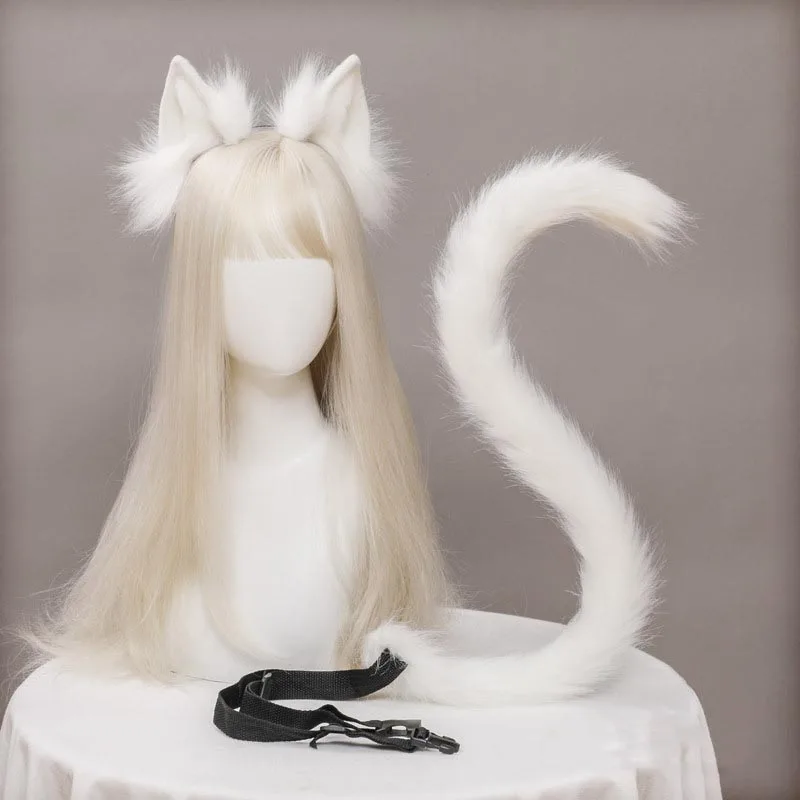 Pluche Kattenoren Realistische Lolita Hoofdband Kat Staart Cosplay Accessoires Handgemaakte Simulatie Dier Oren Halloween Hoofddeksels Kawaii