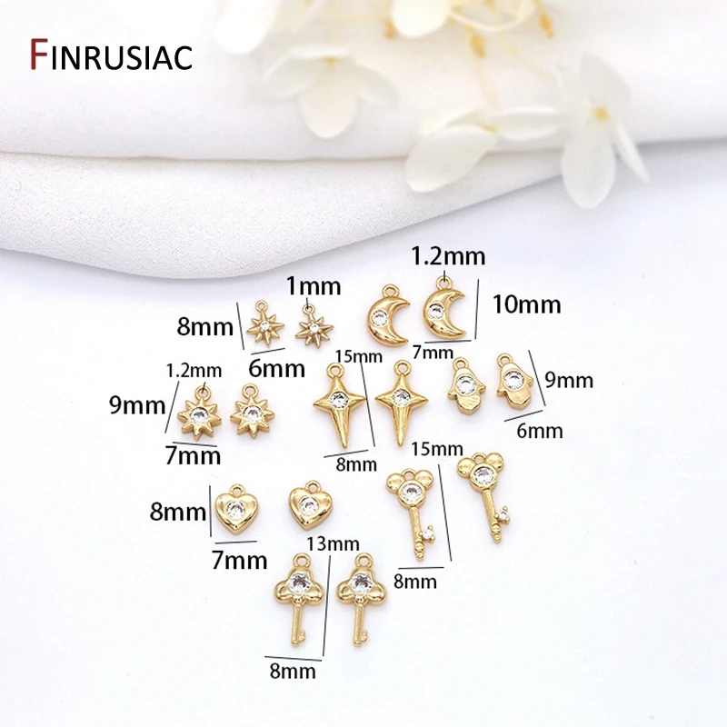 14k gold plated zircon mini key heart hamsa star and moon small pendants accessories for diy jewelry making