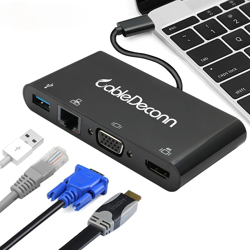 

USB-C концентратор Тип с разъемами типа C и HDMI/Gigabit Ethernet/VGA/USB3.0 конвертер HDMI4K * 2K Тетрадь с монитором HDMI Поддержка 4K * 24 Разрешение