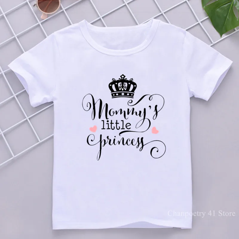 

Mommy's Little Princess Crown Kids Girls Clothes White Short Sleeve T-shirt for 1-12 Years Old Teen Girl Children Clothing