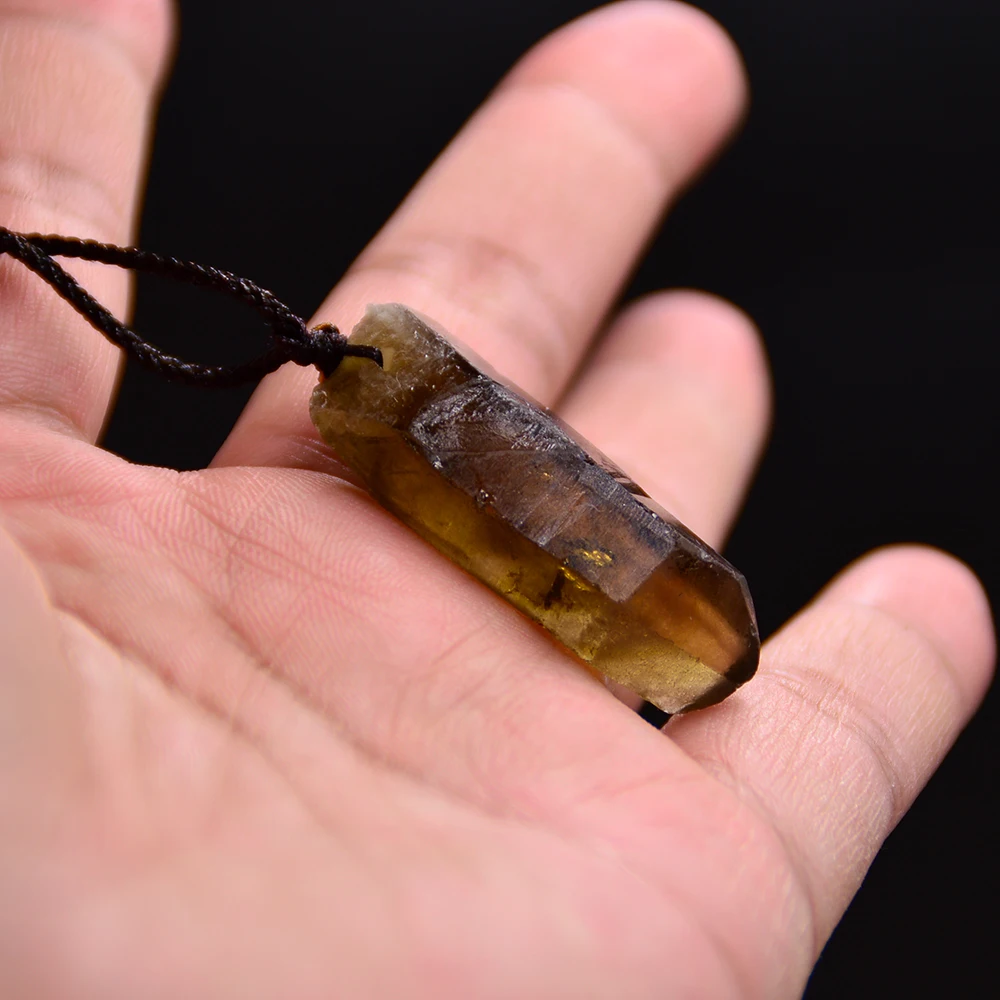 Natural Smoke Crystal Ornament Yellow Point Quartz Stone Ornament Decoration Healing Charm Ornament Decoration