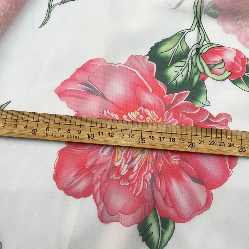 Summer brand white background safflower peach skirt fashion Polyester sewing custom fabric designer fabric chiffon for dress