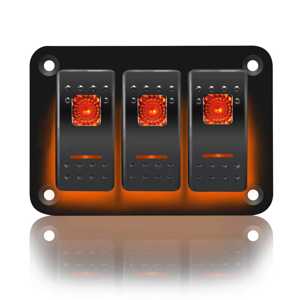 

3 Gang Rocker Switch Aluminum Panel 12V/24V Toggle Switches Dash 5 Pin ON/Off 2 LED Orange Backlit for Boat Car Marine