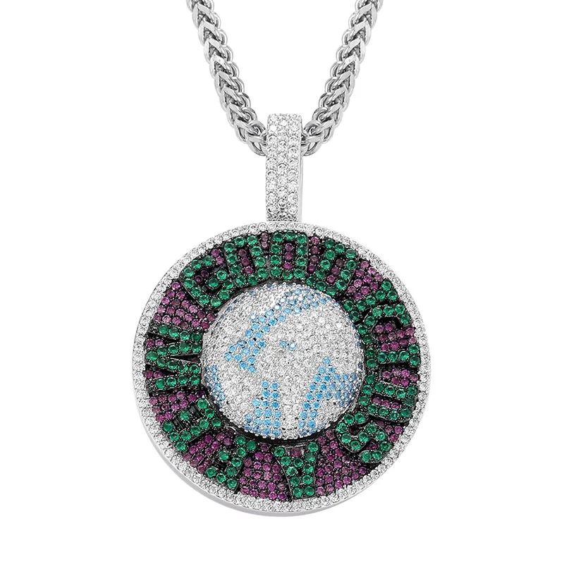 Hip Hop 3A+ CZ Stone Paved Bling Iced Out AFGK Rotatable Earth Round Pendants Necklace for Men Rapper Jewelry Drop Shipping