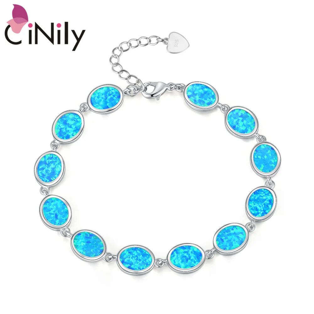 CiNily Blue/Orange Fire Opal Stone Chain Link Bracelets & Bangles Silver Plated Bracelets Bohemia Boho Summer Jewelry for Women