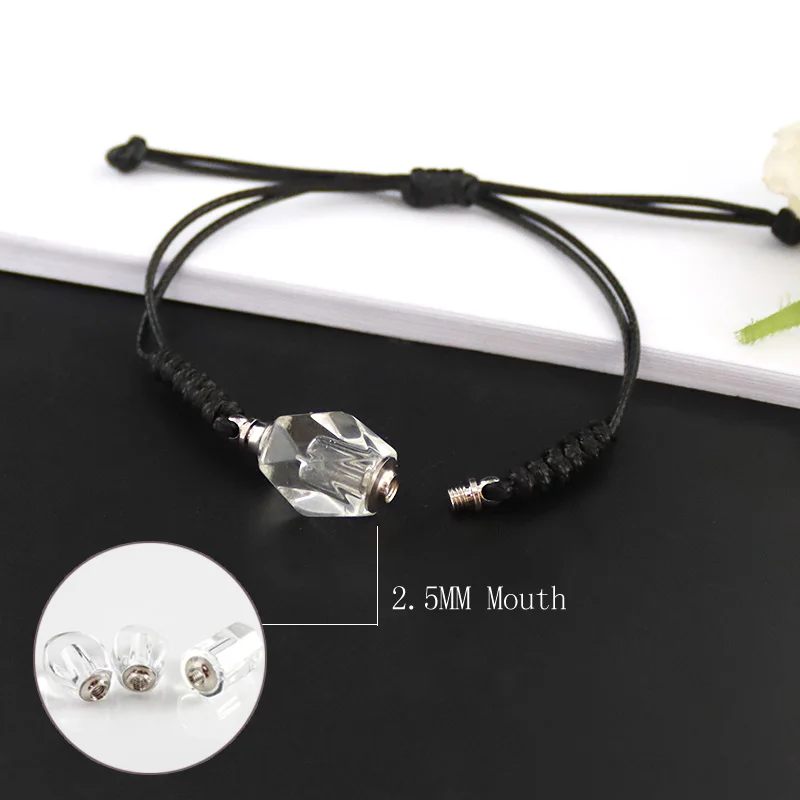 2PCS  Clear Crystal Vials Urn Bracelet Black or Brown Cord Cuff Cremation Memorial Jewelry for Ash Keepsake Urn Bracelet