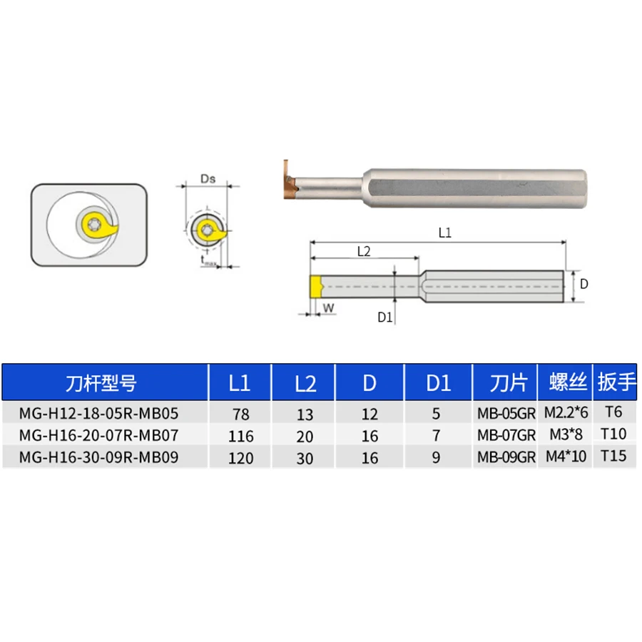 MG-H12-16-05R Inner Hole Grooving Turning Tool Holder MG-H16-30-09R CNC Lathe Tools Spring Steel Deep Slotting Lathe Tools Arbor