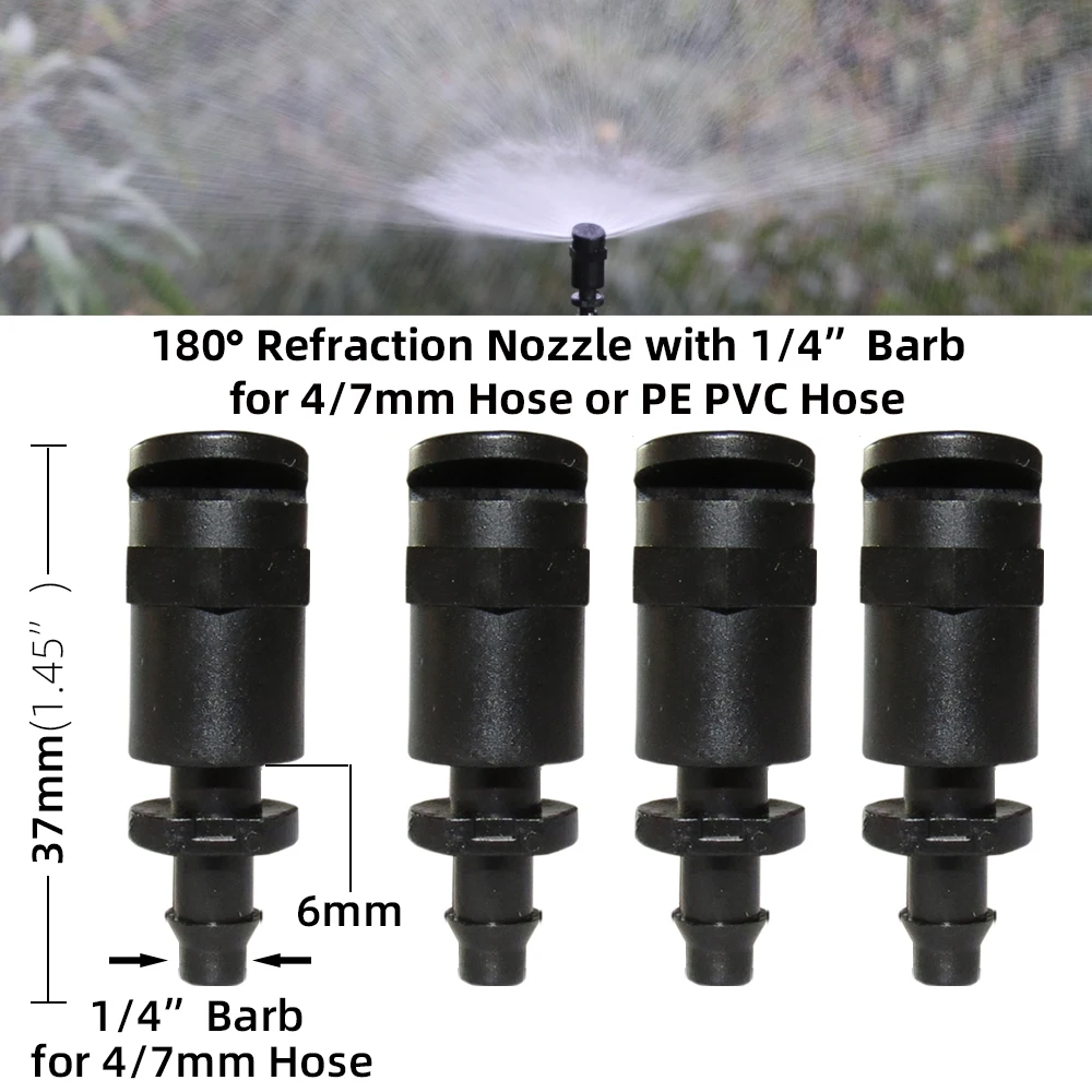 20PCS 180 Degrees Refraction Nozzle Sprinklers with 1/4\'\' or 4/7mm Screw Barbed Connectors Garden Watering Refractive Sprayer