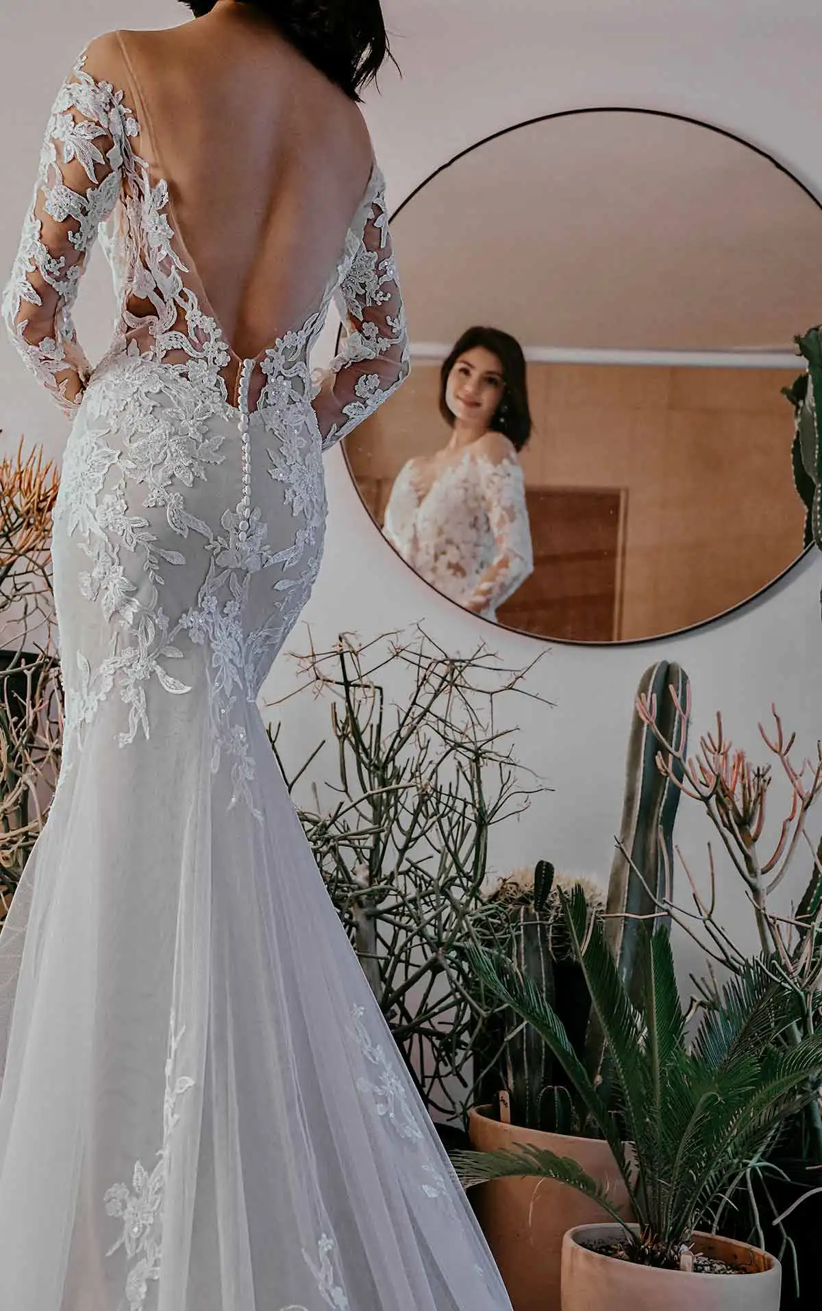 ชุดแต่งงานลูกไม้ลายดอกชุดเดรสแขนยาวยาว2024ชุดเดรสเจ้าสาวสไตล์ Vestido de Novia มีตัวอย่างจริง