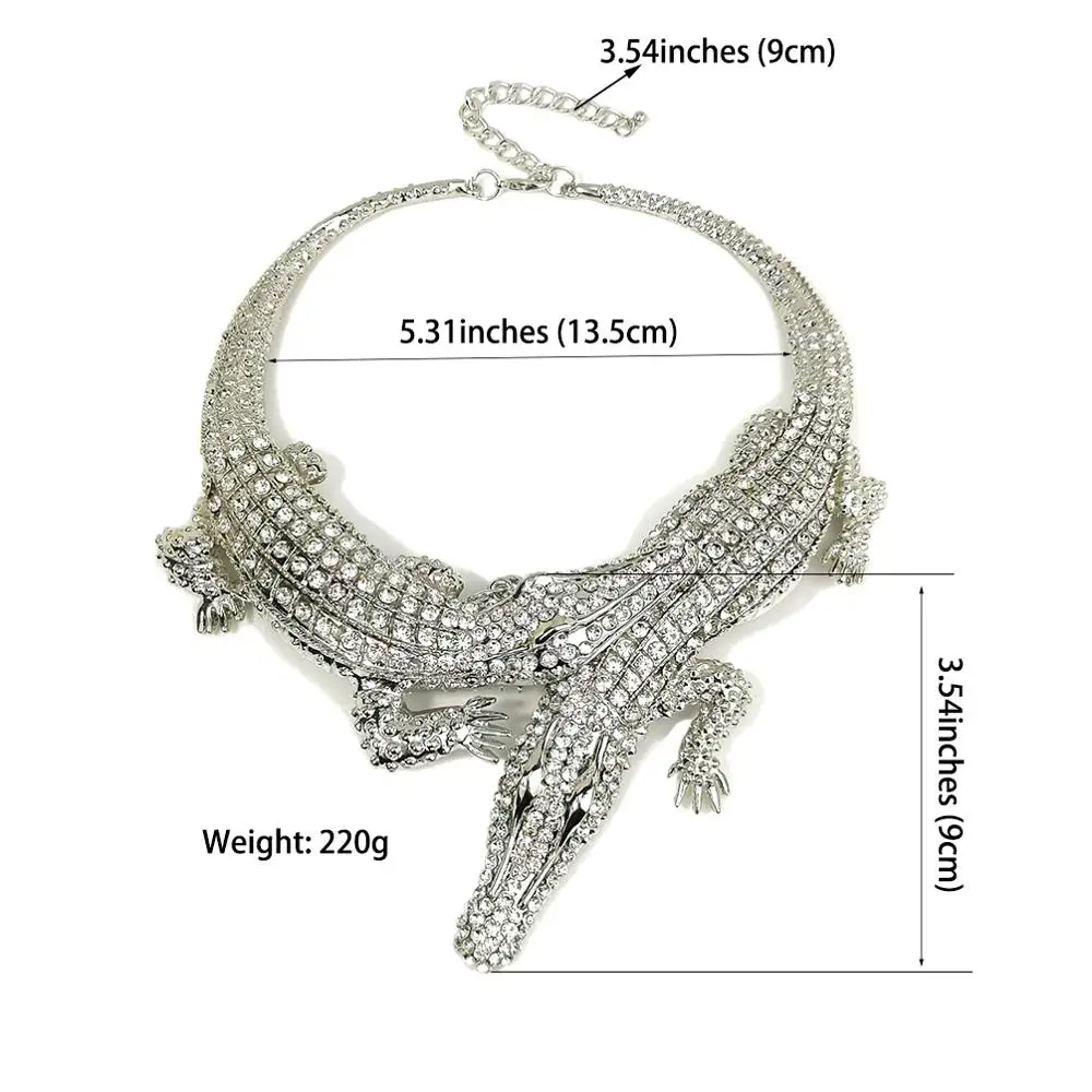 MANILAI Big Crocodiles Necklaces Inlay Full Rhinestones Women  Statement Jewelry Alloy Torques Choker Bib Collar Maxi Necklace