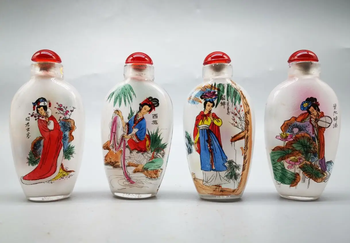 Coloured glaze Four beauties Snuff bottles small crafts statue A set