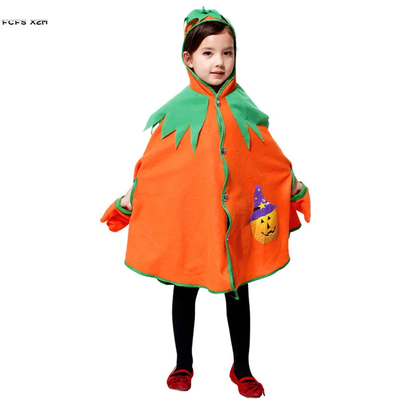 Capa de calabaza naranja para niñas, Cosplay para niños, disfraces de hechicera de bruja de Halloween, desfile Purim, vestido de fiesta de juegos de rol