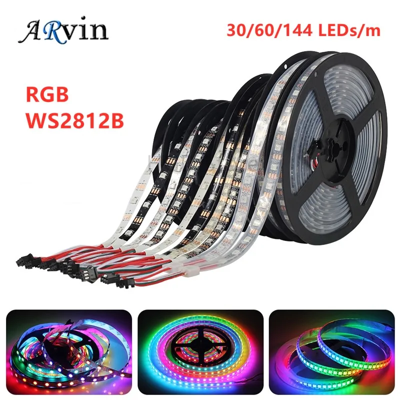 DC5V WS2812B Individually Addressable 5050 RGB Led Strip WS2812 Smart Pixels Led Light White Black PCB Waterproof IP30/65/67