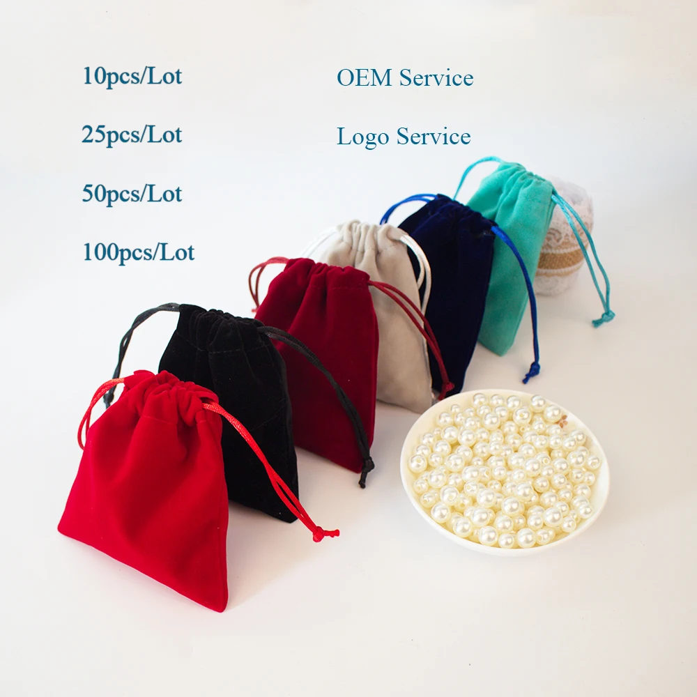 50Pcs/Lot Good Velvet Jewlery Gift Bag Drawstring Packing Pouch 8x10 10x12 Velours Bag Pouch Can Do Logo And Customized