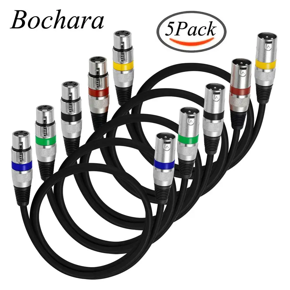 Bochara 5 sztuk paczka kabel xlr męski na żeński 3Pin jack Audio kabel folia + pleciony ekranowany do mikser do mikrofonu światło sceniczne