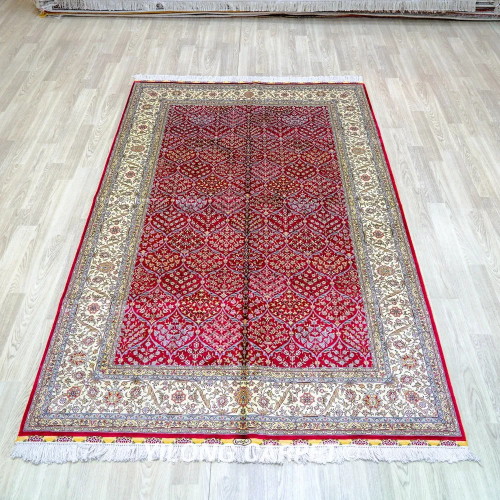 5'x8' Red Color Simple Design Hand Knotted Rugs Silk Handmade Persian Carpet (TJ213A)