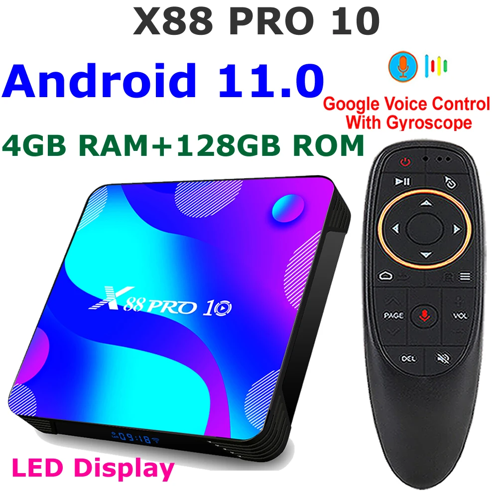 

X88 PRO 10 Android 11 Smart TV BOX 4GB RAM 128GB ROM 4K HDR Youtube Media Player 5G Dual WIFI RK3318 Quad core BT4.0 Set Top Box