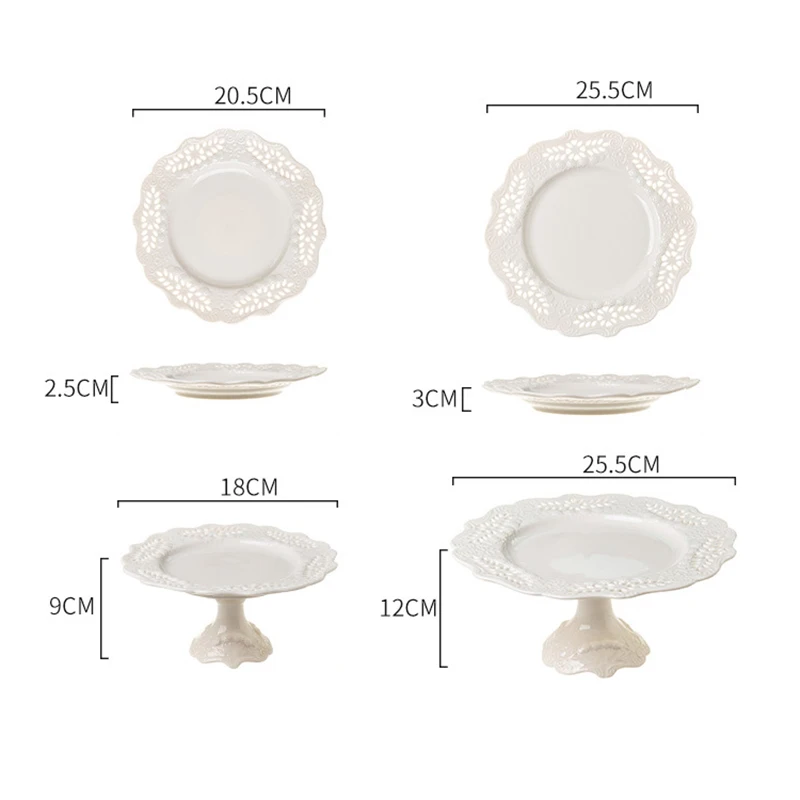 European-Style Cake Stand White Ceramic Dessert Plate Fudge Wrought Tray Food Dishes Decor Tableware Home Party Display Cake Pan