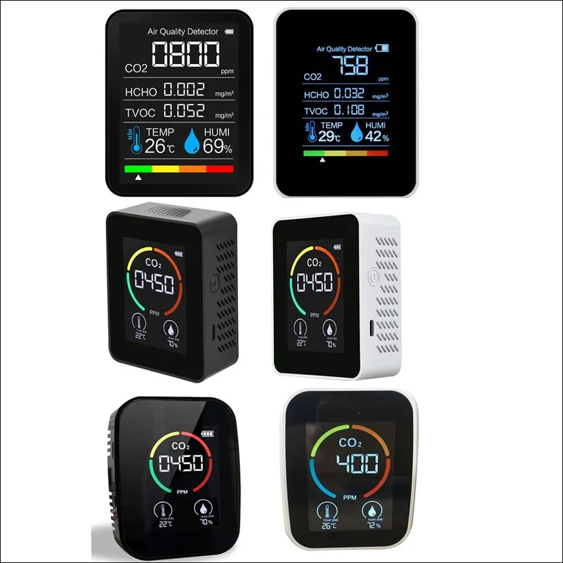 متعددة الوظائف 5 in1 CO2 متر الرقمية ثاني أكسيد الكربون USB الهواء HCHO كاشف الغاز محلل درجة الحرارة الرطوبة مراقبة الجودة