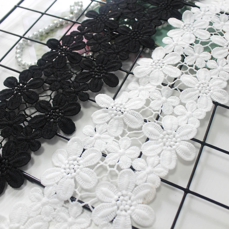 balck white flowers Water soluble embroidery lace trim fabric ribbon dress clothes wedding lace DIY sewing accessories