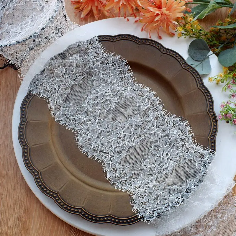 (3 meters/lot) 15cm White Black eyelash lace fabric Voile Lace Trim Embroidered Wedding Dress Fabric