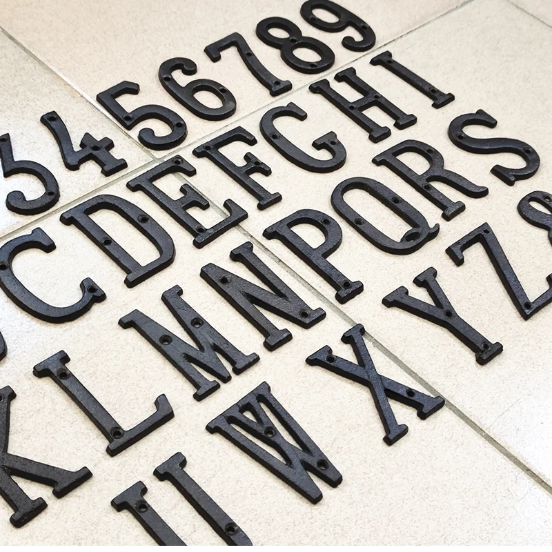 Metal Letters House Numbers Retro 3D Sign Cafe Wall Creative Cast Iron Decoration Doorplate Digital Arabic Furniture Hardware
