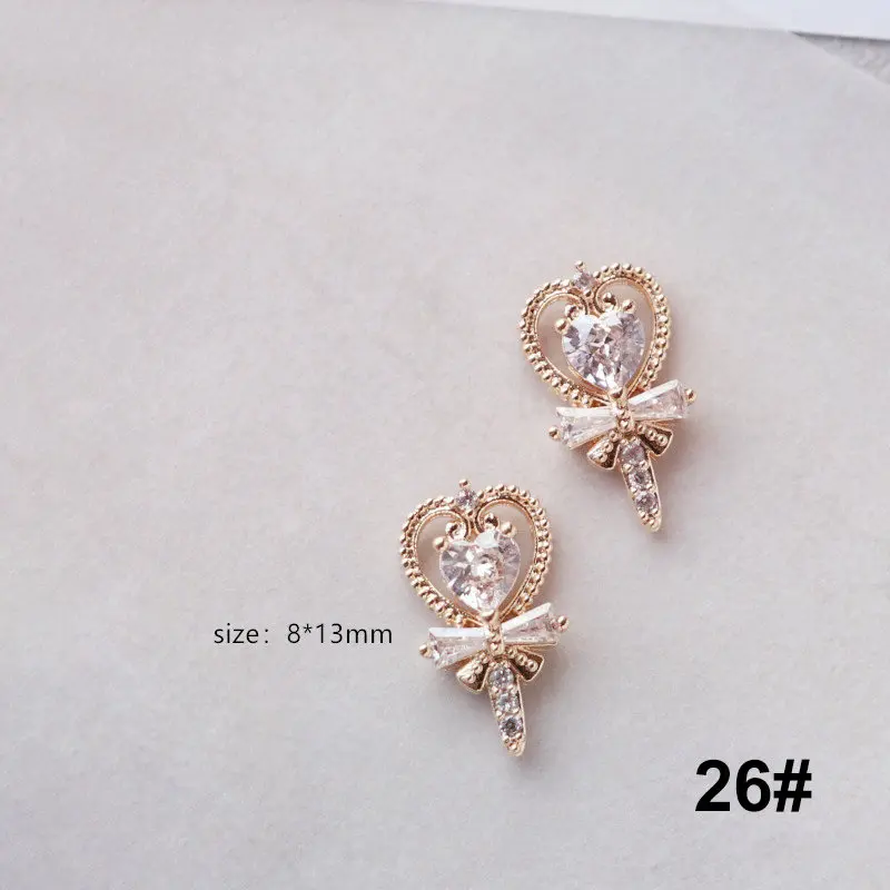 10 unids/lote 3D amor corazón aleación Nail Art circón perla cristal Metal manicura uñas accesorios suministros decoraciones encantos 20 # -29 #